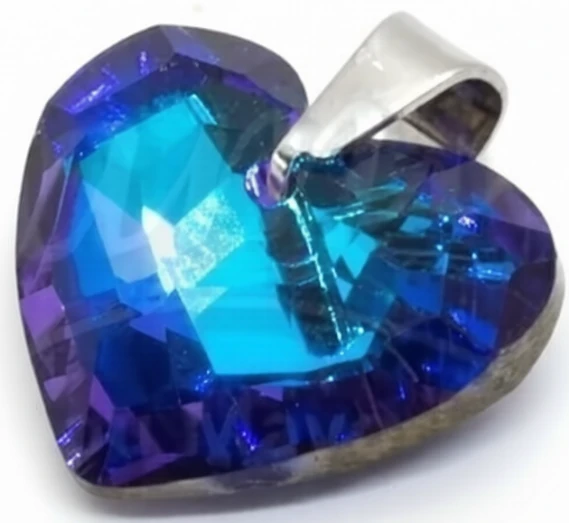 Dije de acero quirurgico corazon cristal azul 16mm